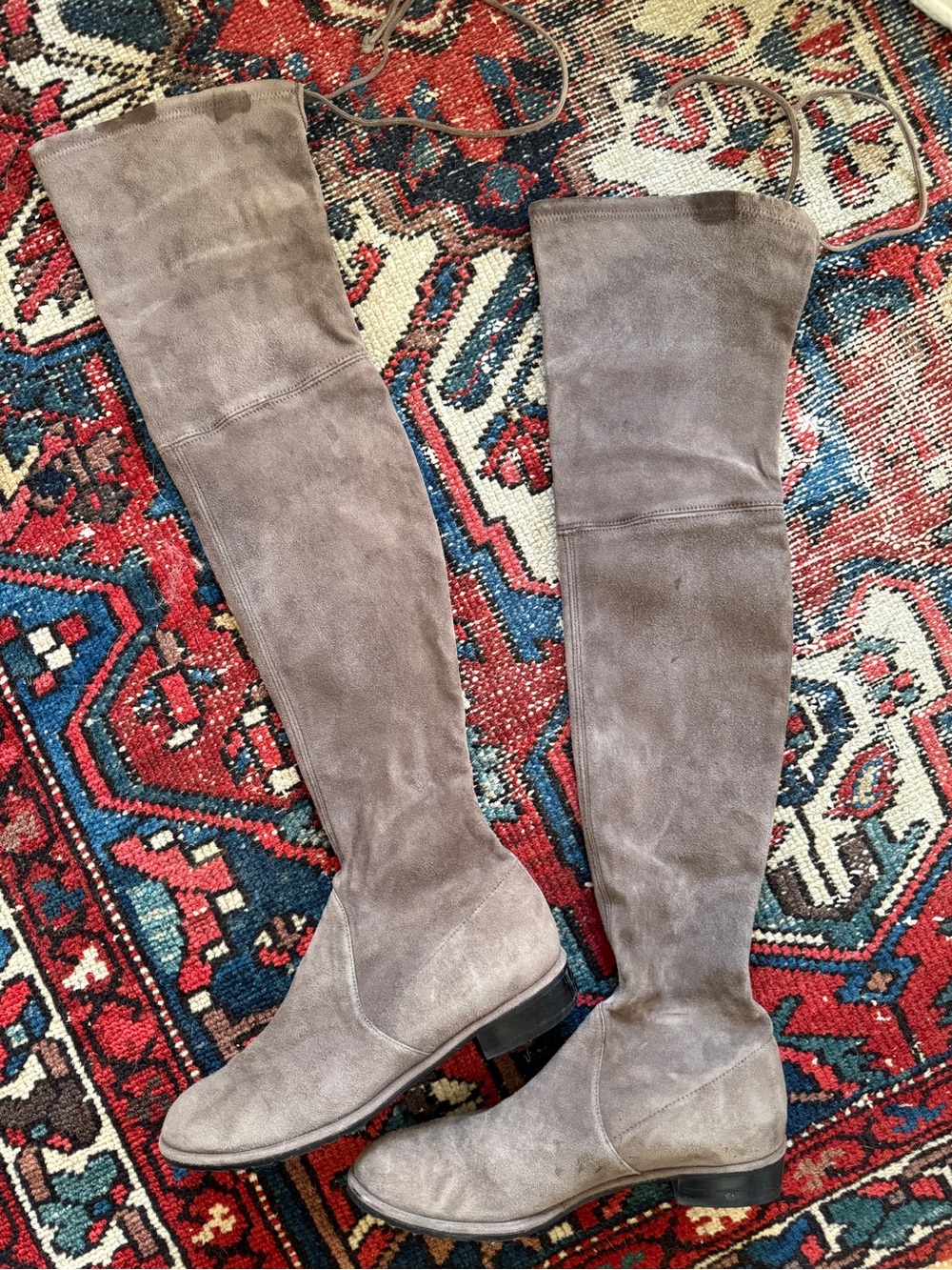 Stuart Weitzman Over-the-Knee Suede Flat Boots in Greige